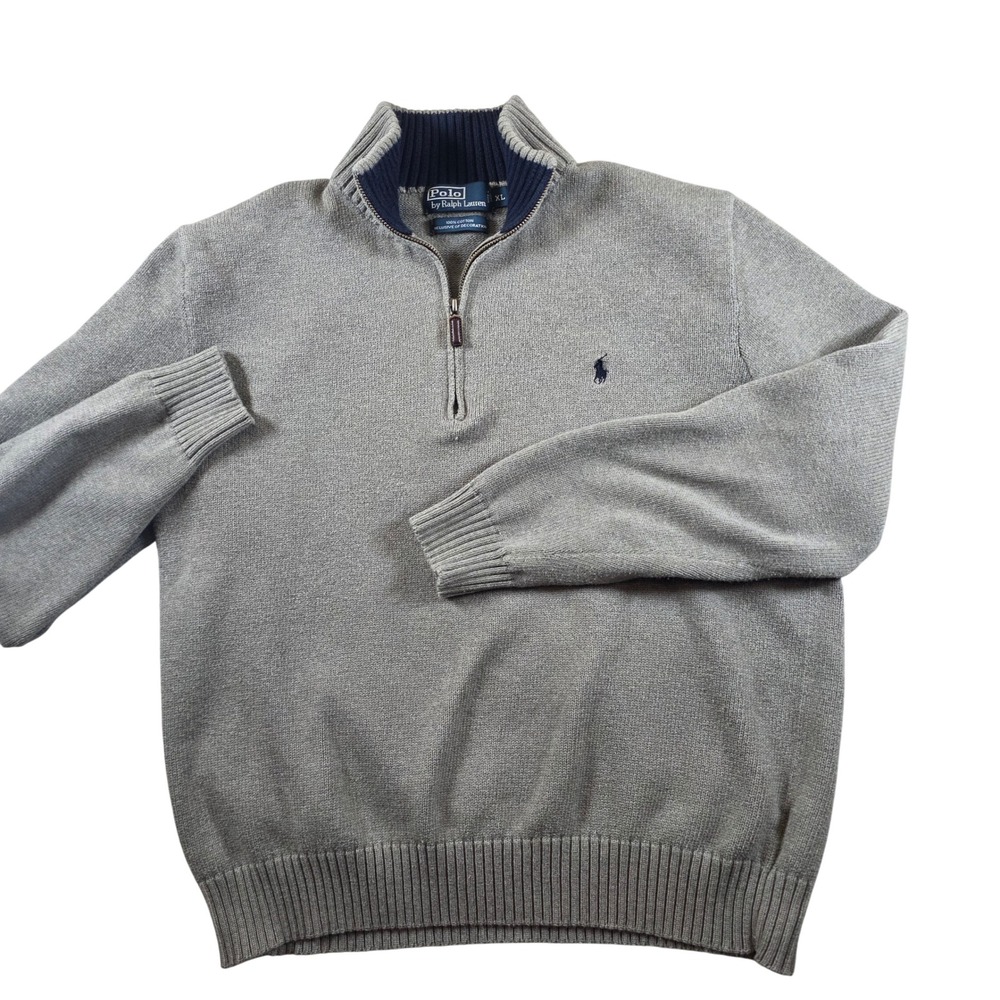 Vintage Polo Ralph Lauren Quarter Zip Knit Sweater Men's XL Gray Pullover Pony